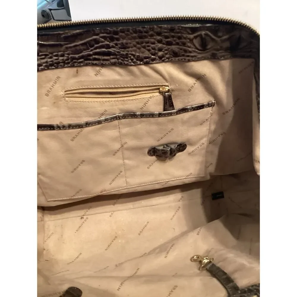 Brahmin Gray And Brown Large Genuine Leather‎ Tote Bag Purse